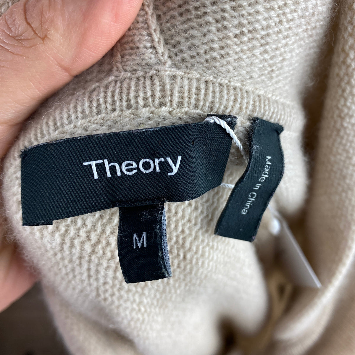 Theory Deep Cream Cashmere Knit Hoodie M-L