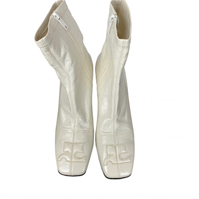 Courreges £760 Cream Wet Look Square Toe Re-Edition Ankle Boots 38