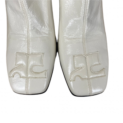 Courreges £760 Cream Wet Look Square Toe Re-Edition Ankle Boots 38