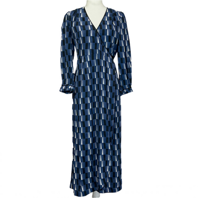 Cefinn Shades of Blue Block Print Wrap Dress S