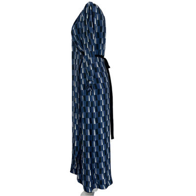 Cefinn Shades of Blue Block Print Wrap Dress S