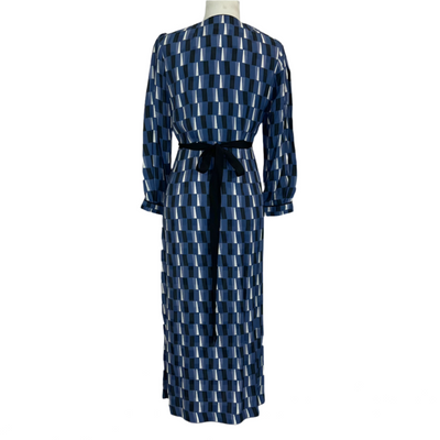 Cefinn Shades of Blue Block Print Wrap Dress S