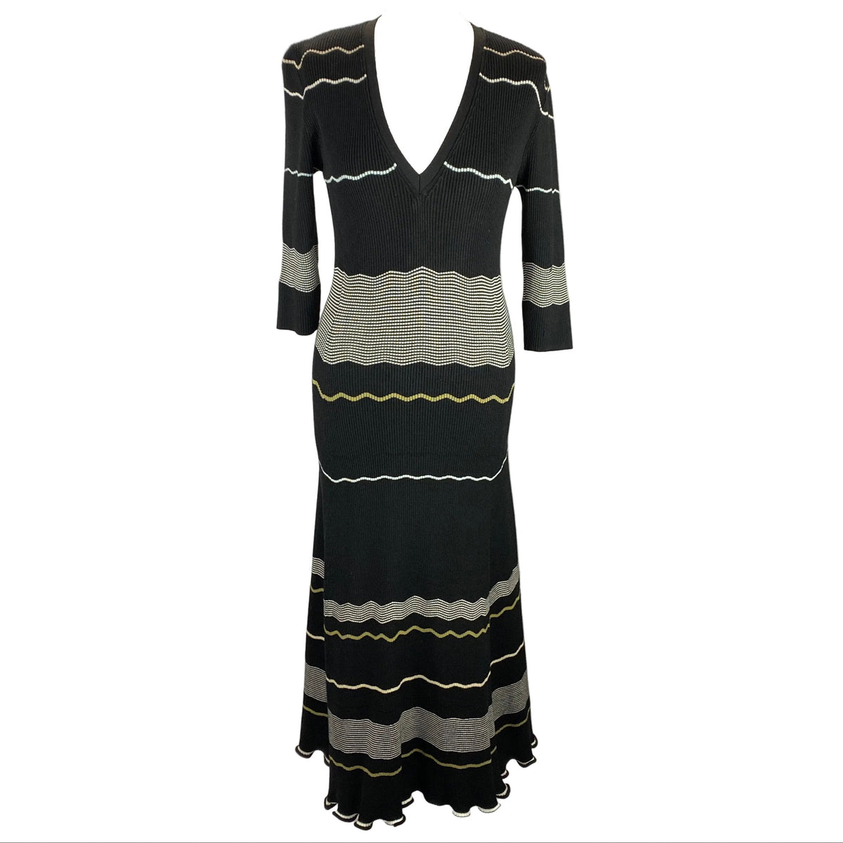 Proenza Schouler £828 Black Striped Knit Midi Dress L