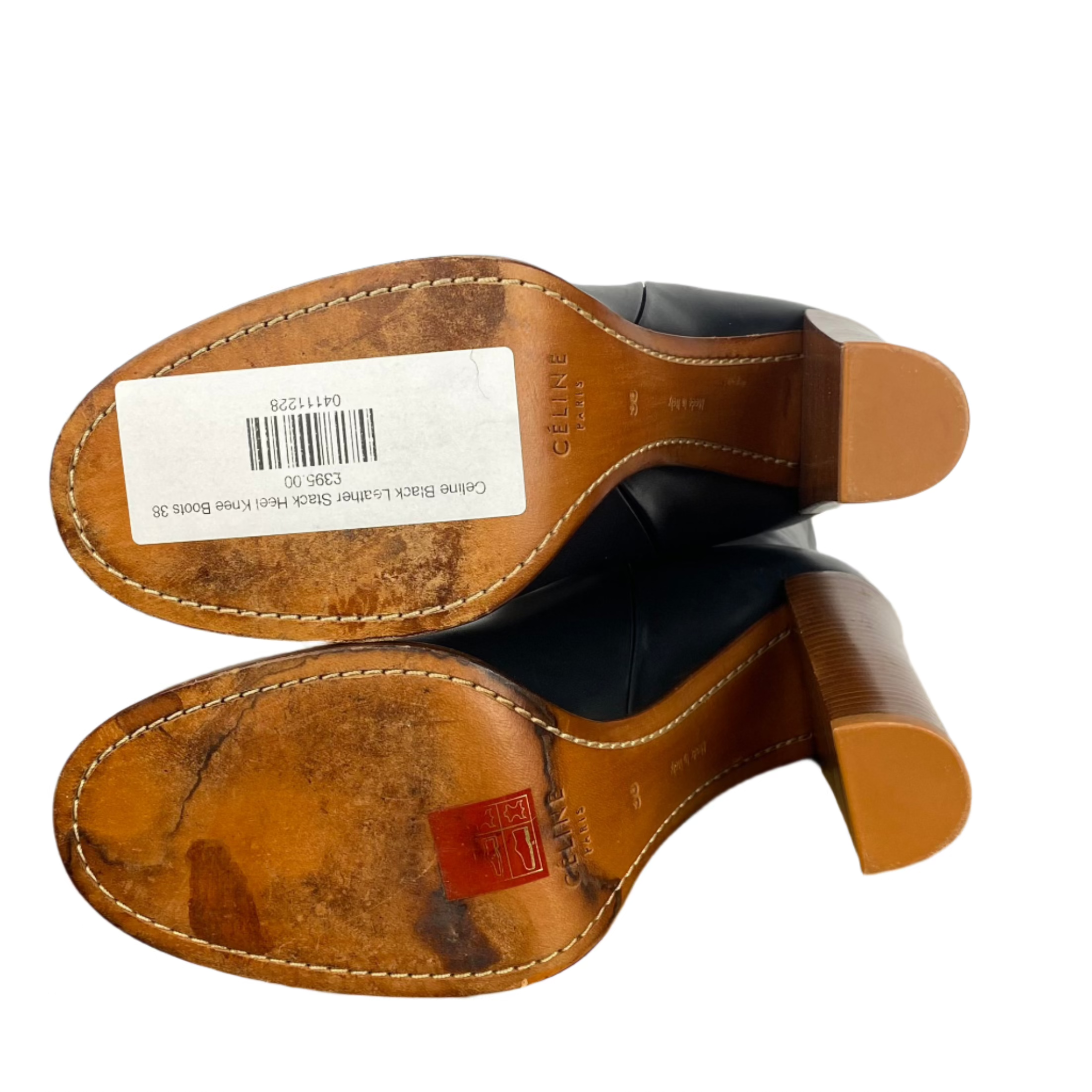 Celine Black Leather Stack Heel Knee Boots 38