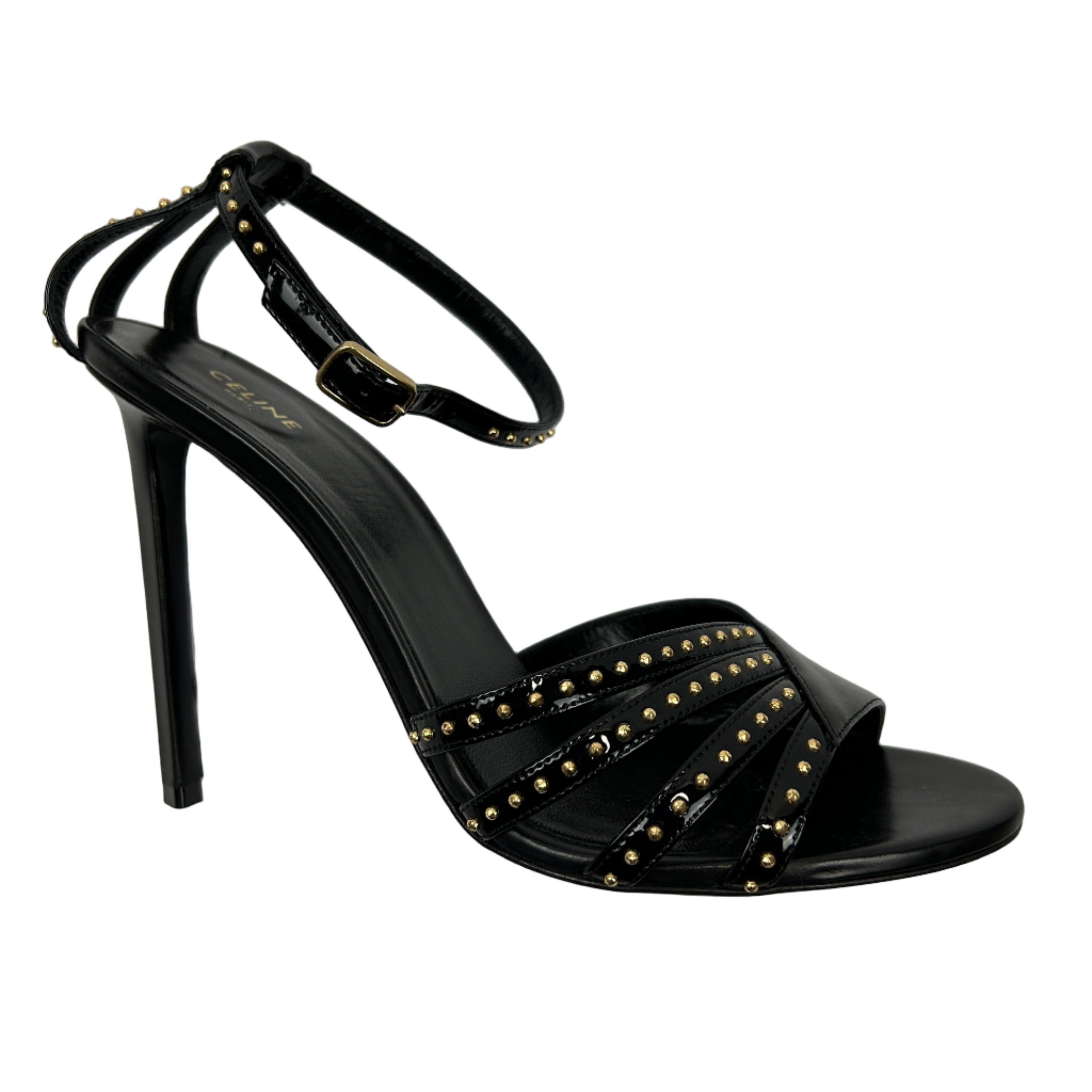 Celine £740 Black Studded Heeled Sandals 39
