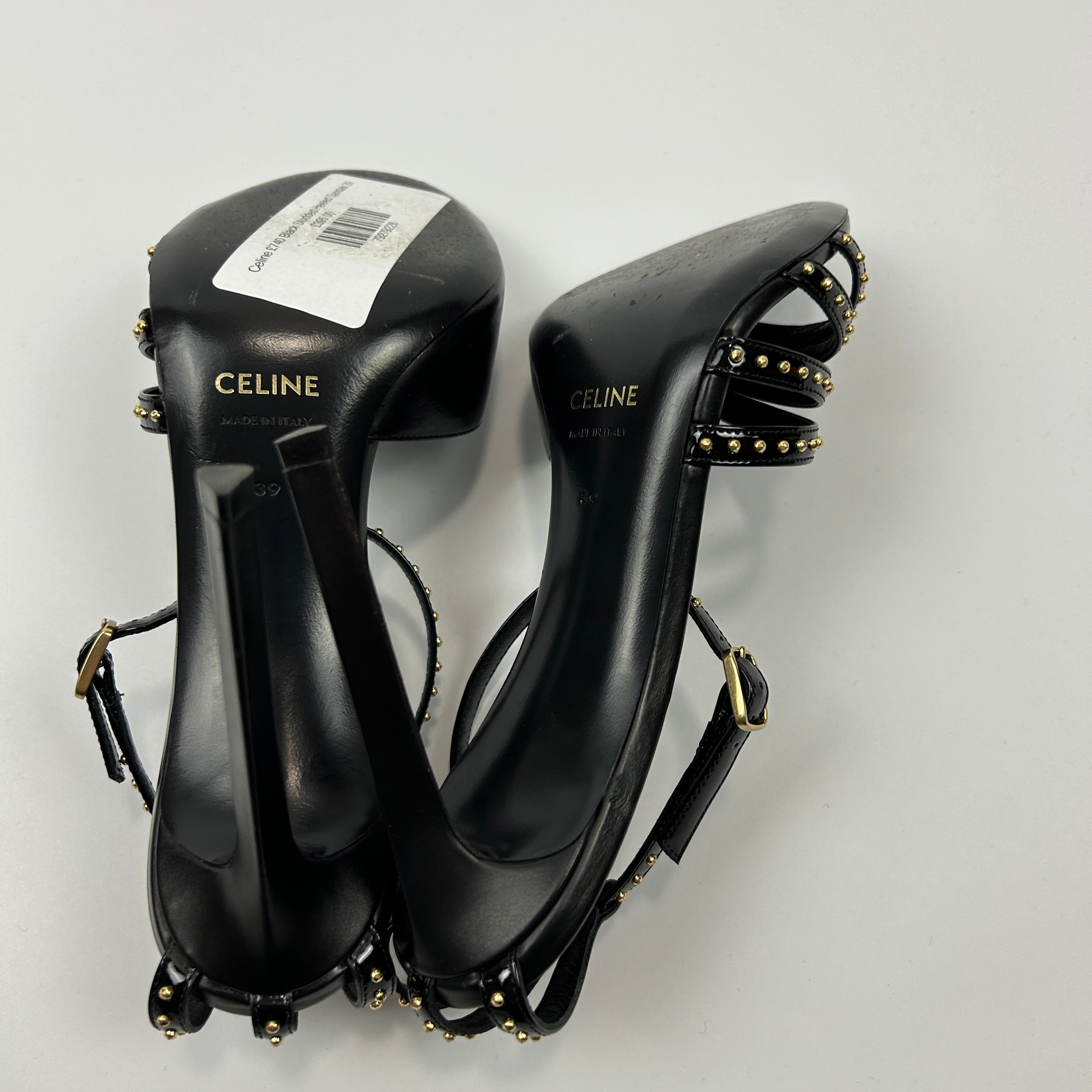 Celine £740 Black Studded Heeled Sandals 39