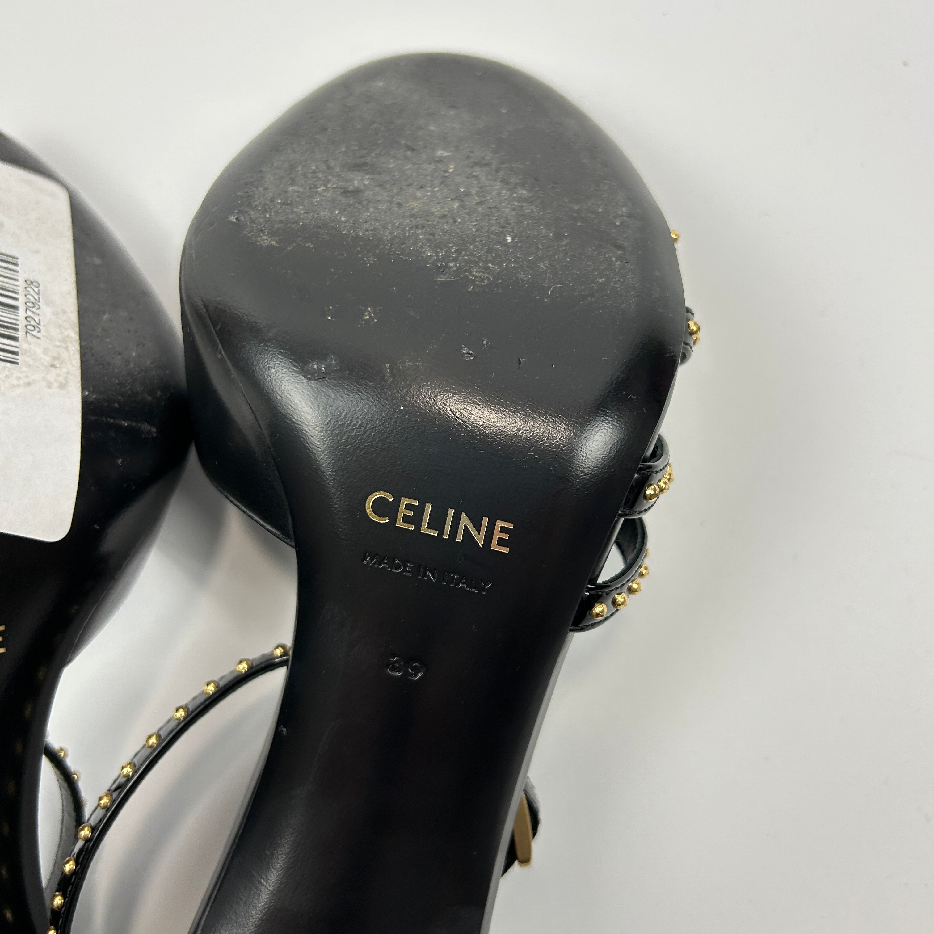 Celine £740 Black Studded Heeled Sandals 39