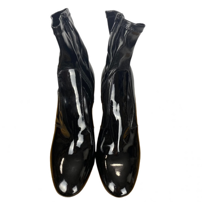 Valentino Black Patent Leather Stretch Ankle Boots 38