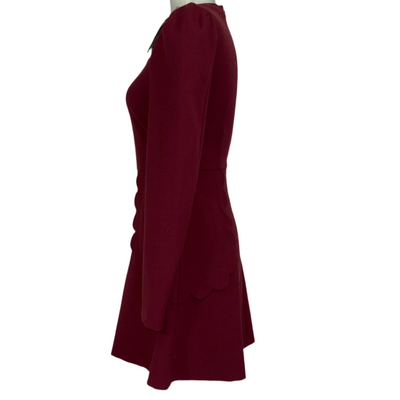 Red Valentino Burgundy Crepe Scallop Detail Dress XXS