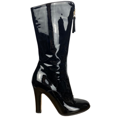 Valentino £980 Black Patent Leather Zippered Calf Boots 37.5