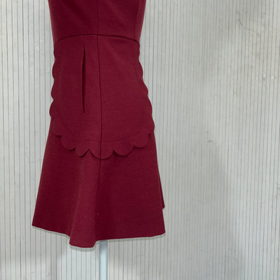 Red Valentino Burgundy Crepe Scallop Detail Dress XXS