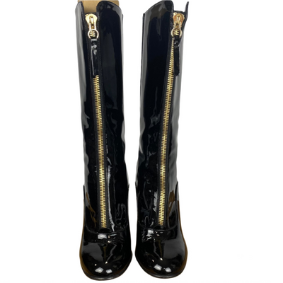 Valentino £980 Black Patent Leather Zippered Calf Boots 37.5