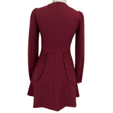 Red Valentino Burgundy Crepe Scallop Detail Dress XXS