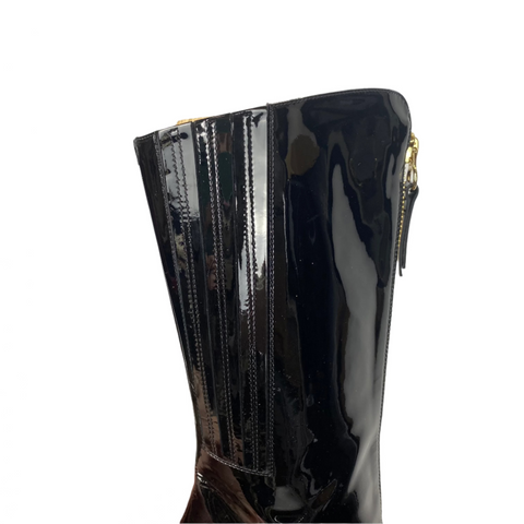 Valentino £980 Black Patent Leather Zippered Calf Boots 37.5