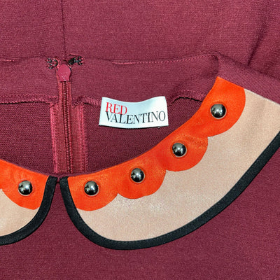 Red Valentino Burgundy Crepe Scallop Detail Dress XXS