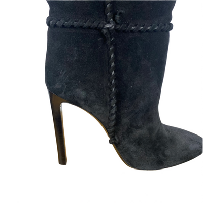 Saint Laurent £1200 Black Suede Whipstitched Knee Boots 38