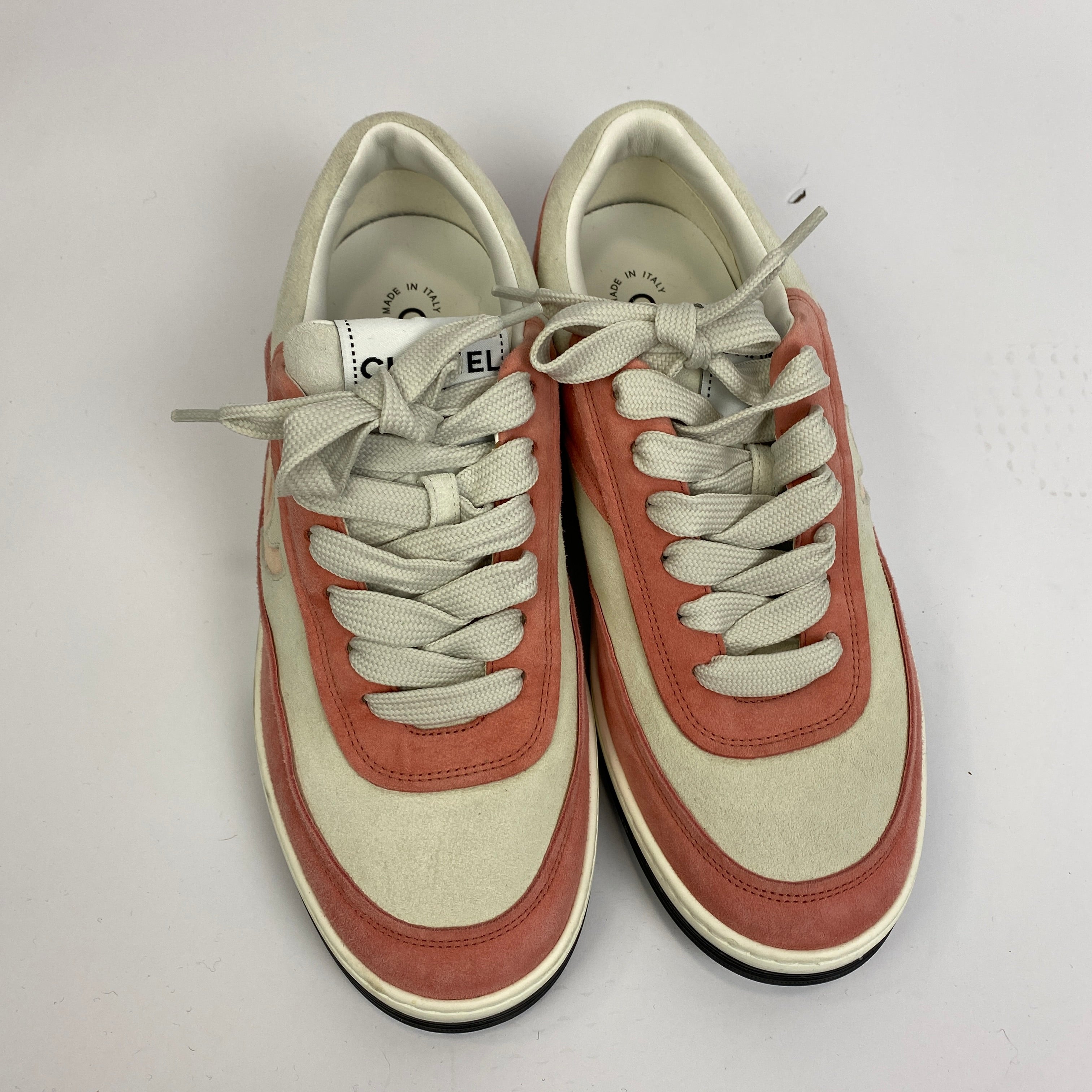 Chanel Pink Suede Kidskin CC Trainers 38.5