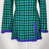 Rowen Rose Brand New $900 Green Check Wool Mini Dress XXS