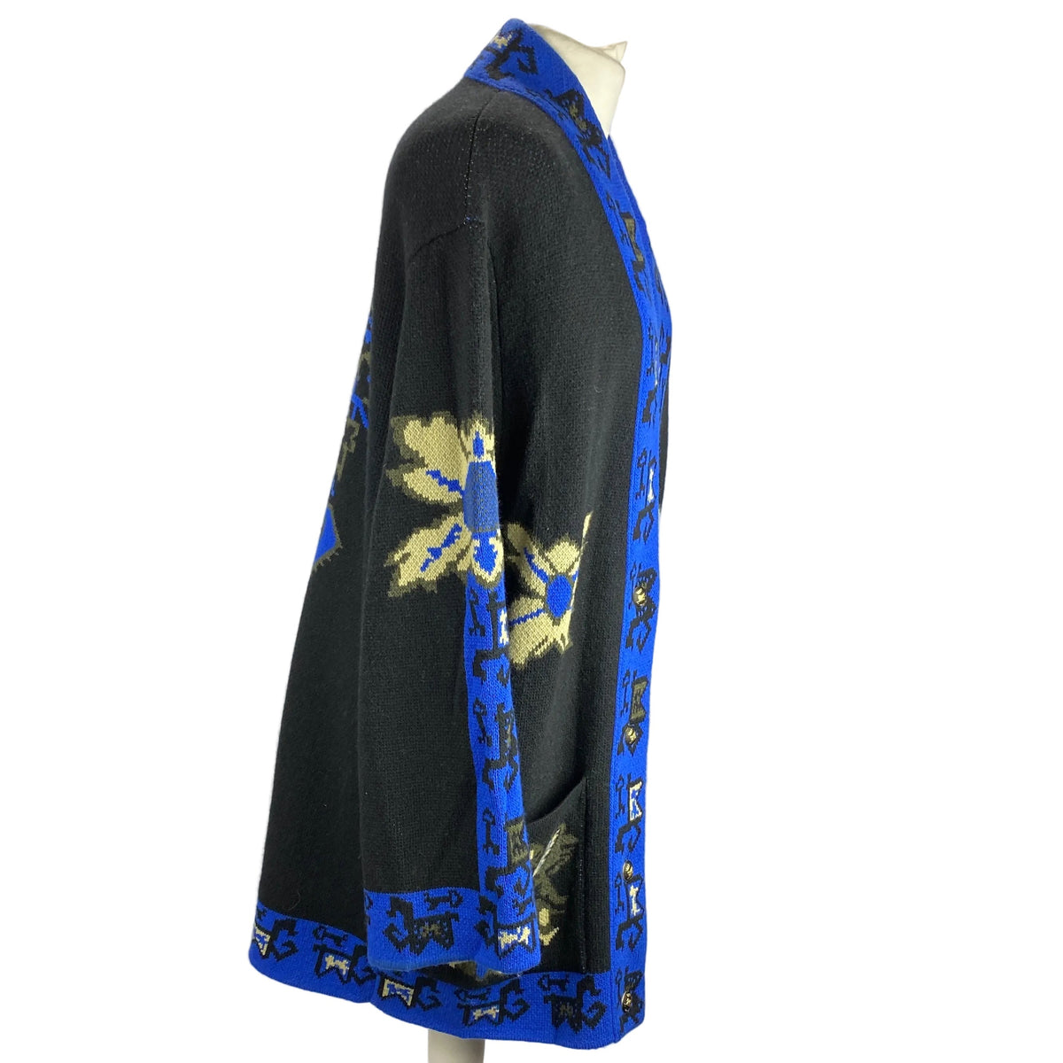 Etro New £810 Black Blue Bohemian Wool Jacquard Cardigan M-XL