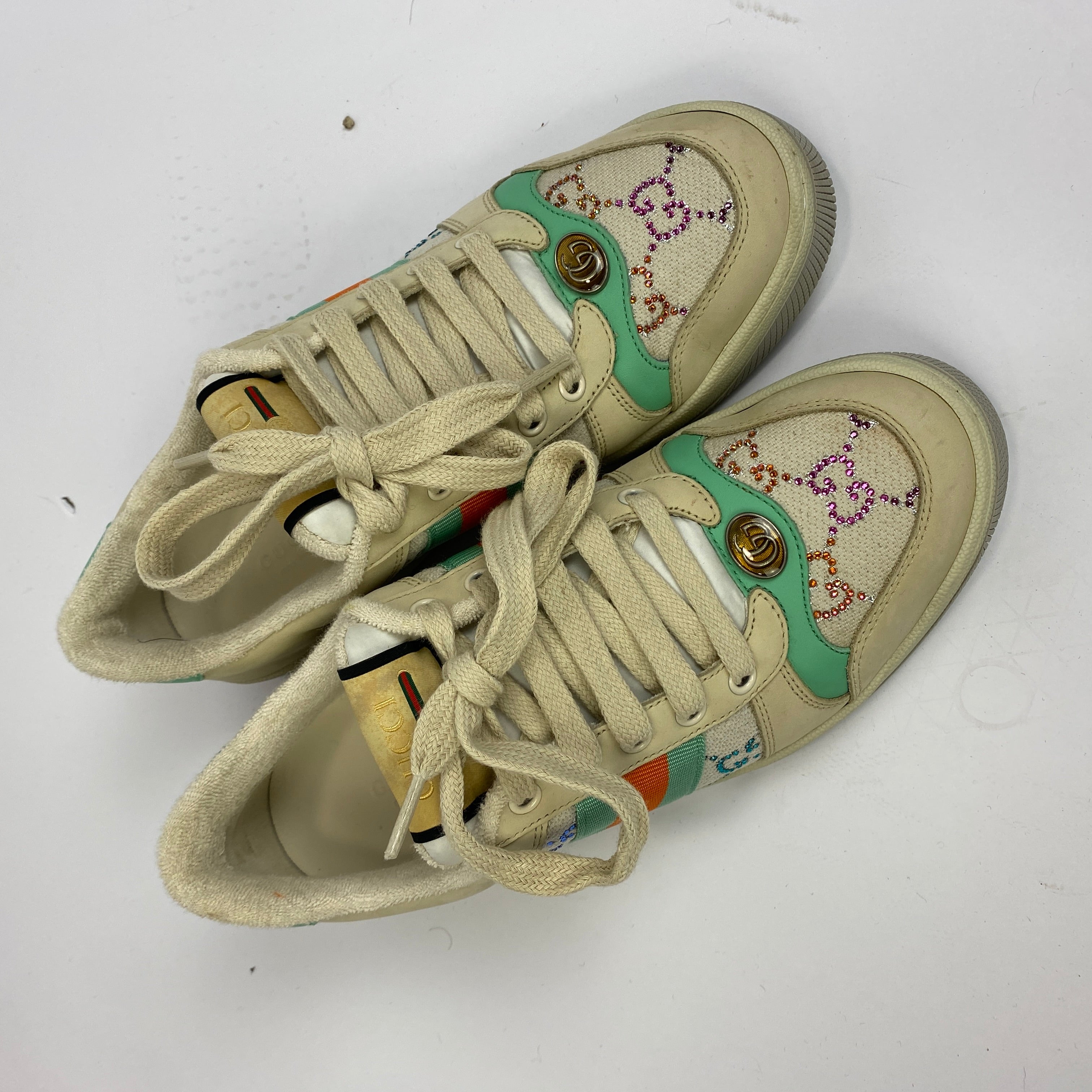Gucci £880 Cream & Mint GG Screener Trainers 38
