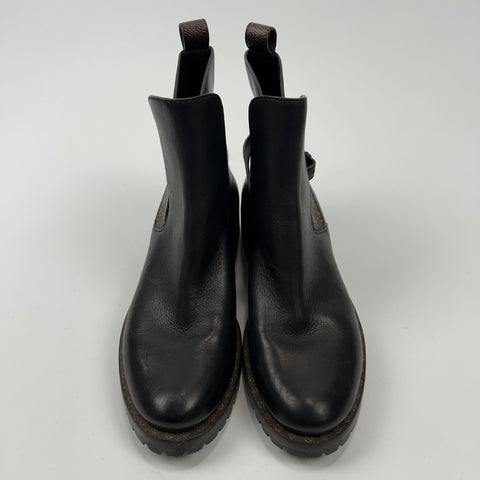 Louis Vuitton Black Leather Monogram Strap Ankle Boots 38.5