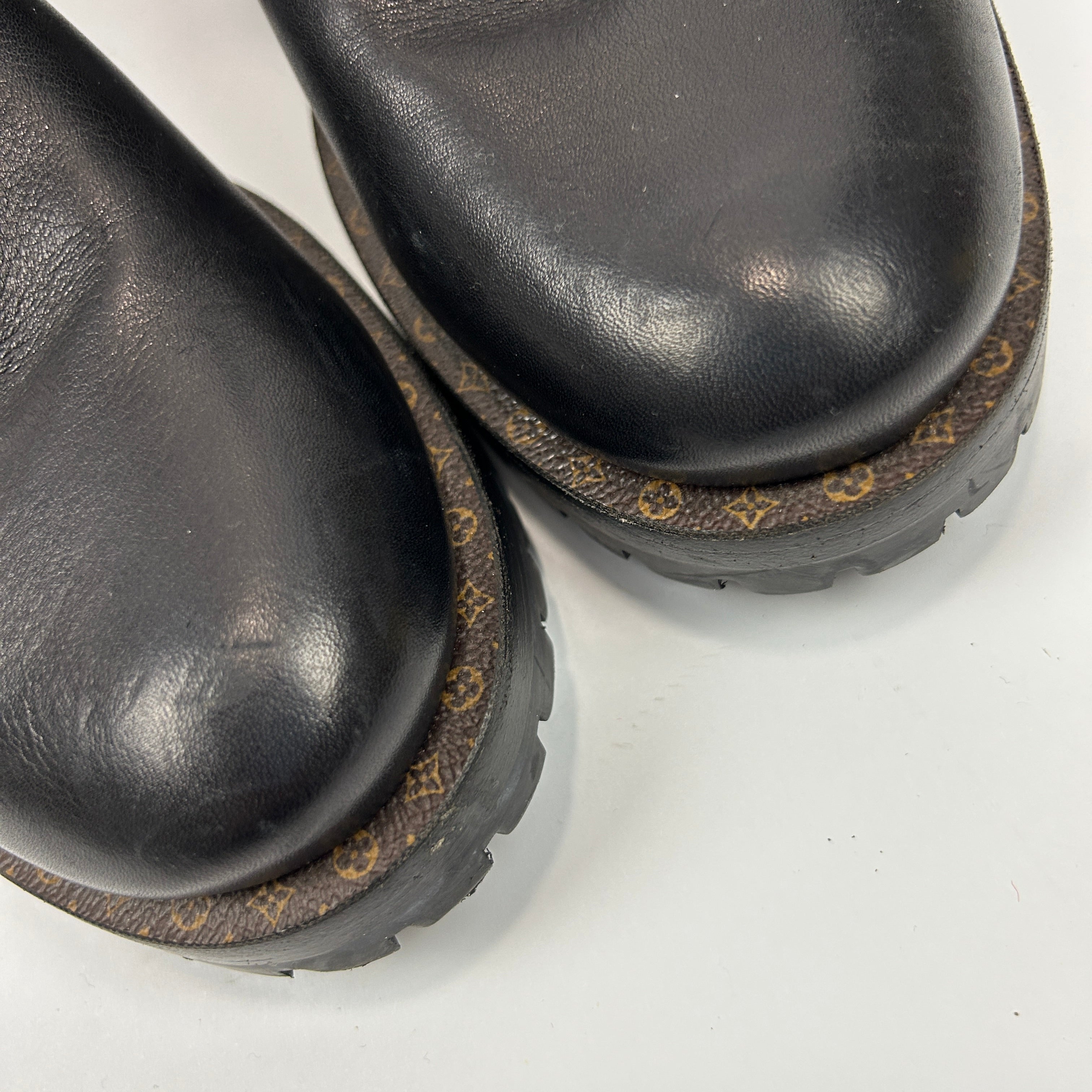 Louis Vuitton Black Leather Monogram Strap Ankle Boots 38.5