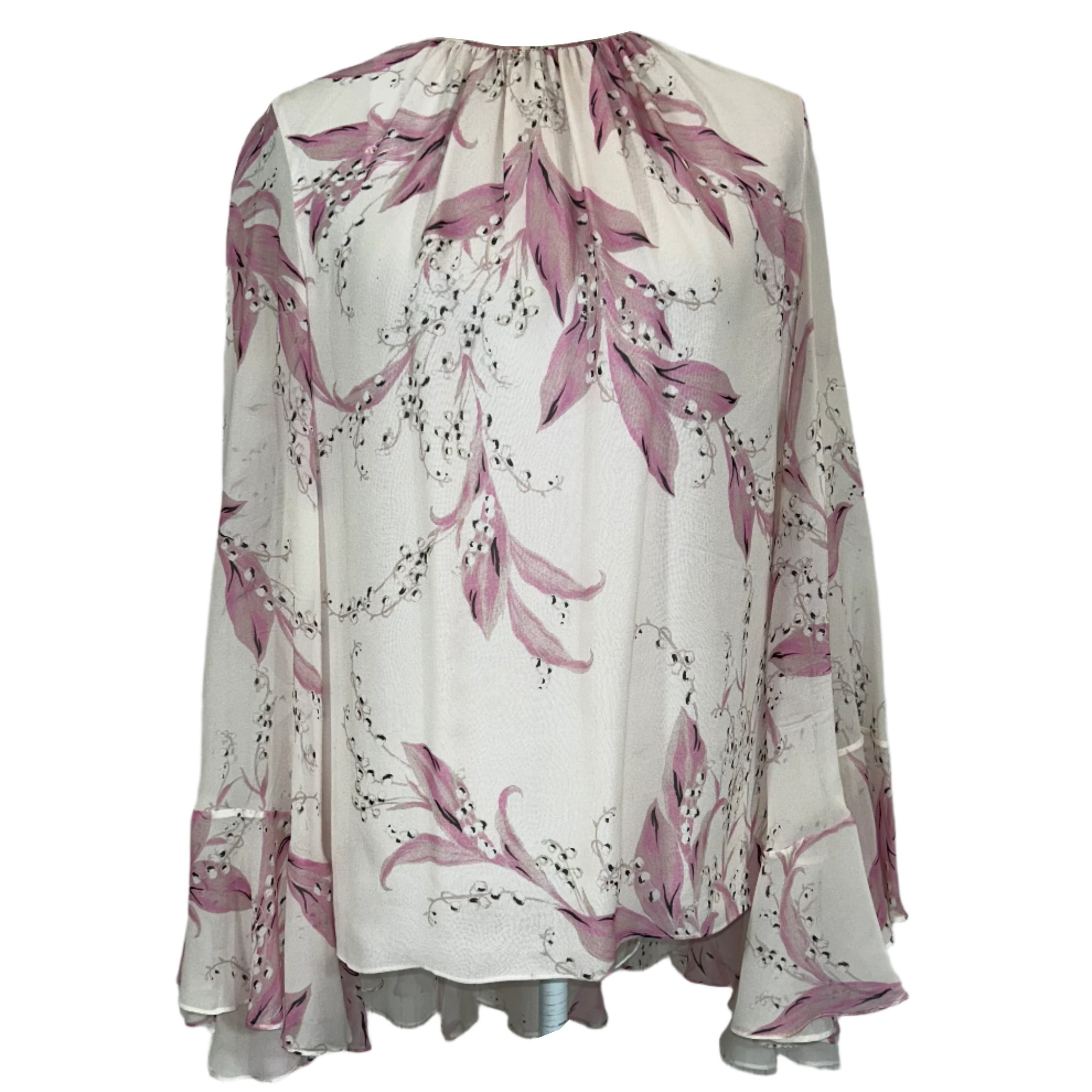 Giambattista Valli Pink Lily of the Valley Print Silk Top M