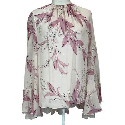 Giambattista Valli Pink Lily of the Valley Print Silk Top M