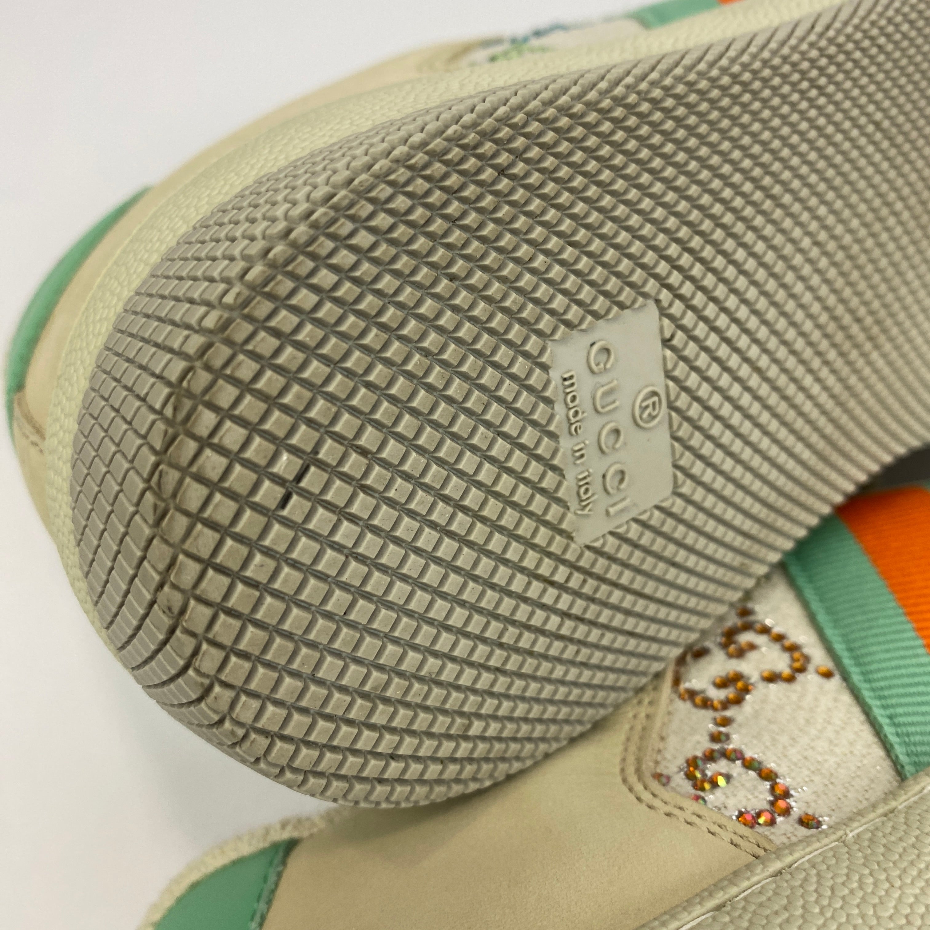 Gucci £880 Cream & Mint GG Screener Trainers 38