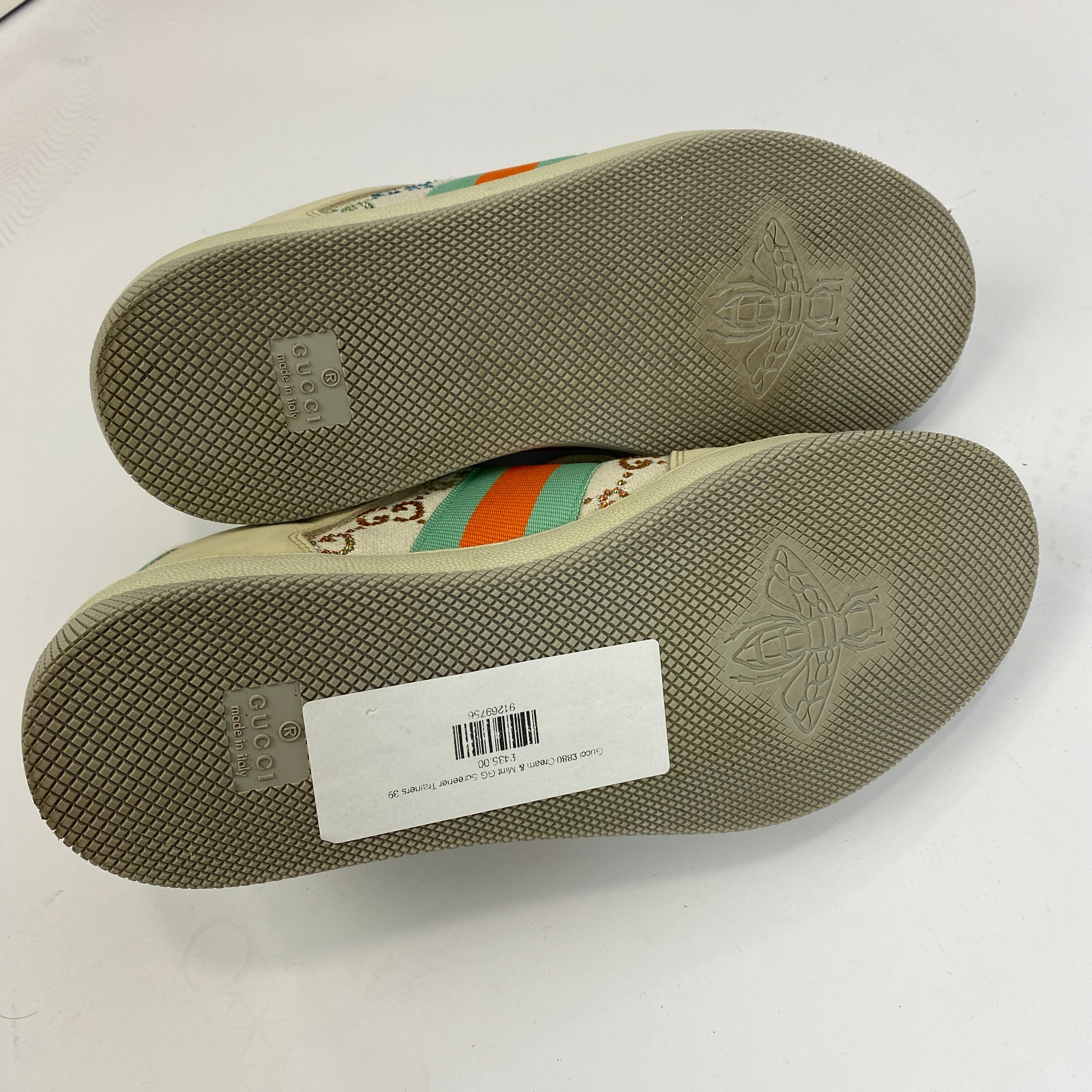 Gucci £880 Cream & Mint GG Screener Trainers 38