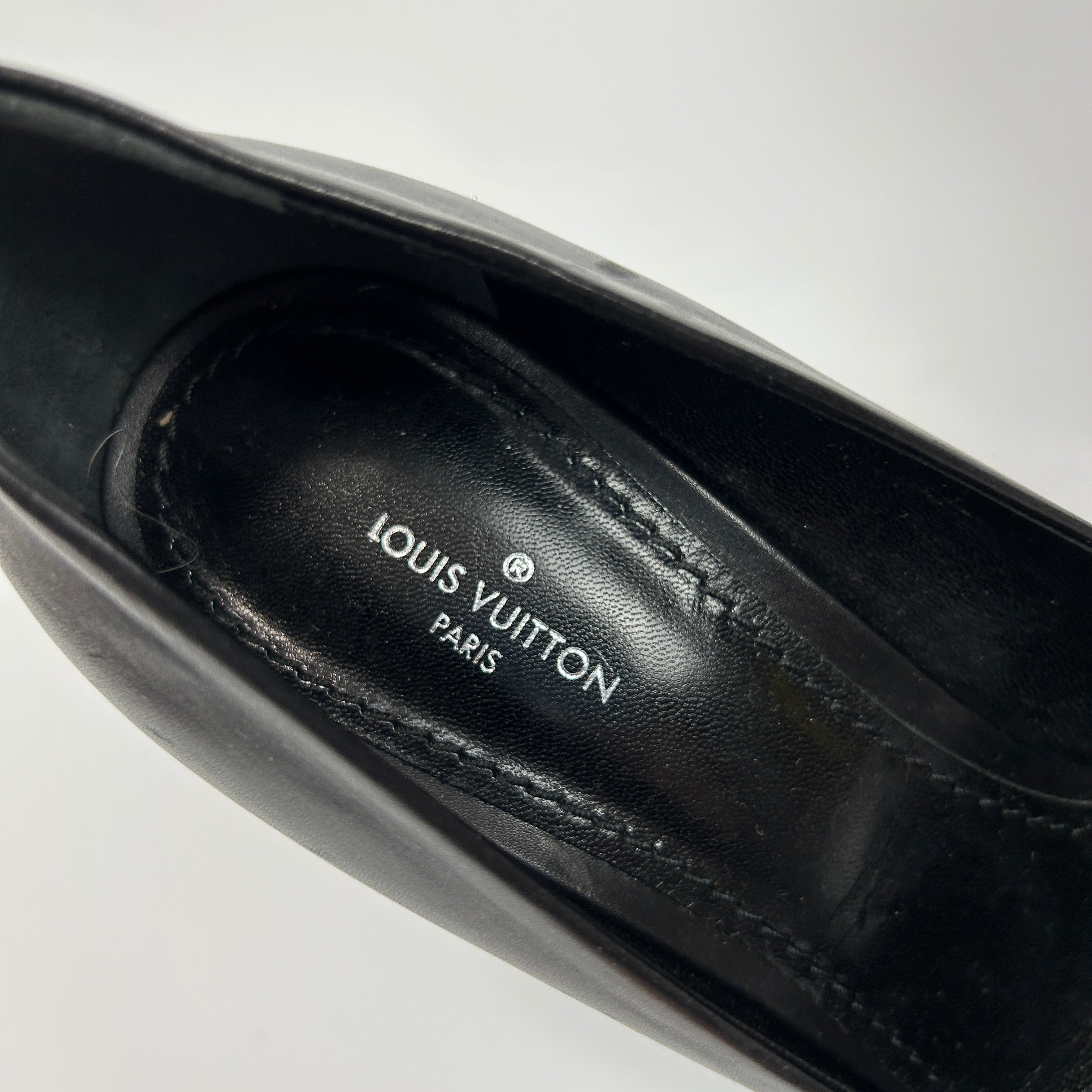 Louis Vuitton Black Leather Silver Toecap Cherie Heels 37.5