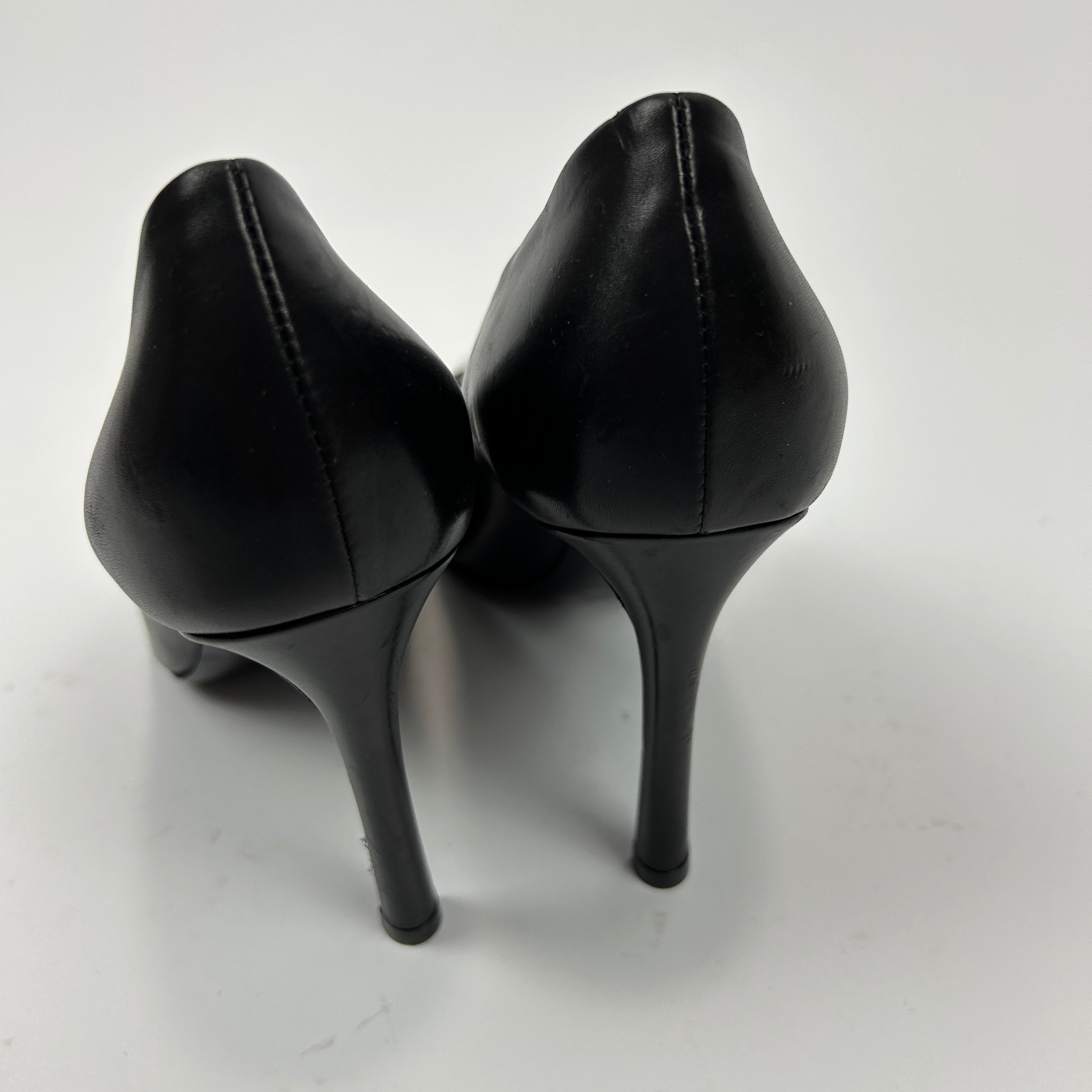 Louis Vuitton Black Leather Silver Toecap Cherie Heels 37.5