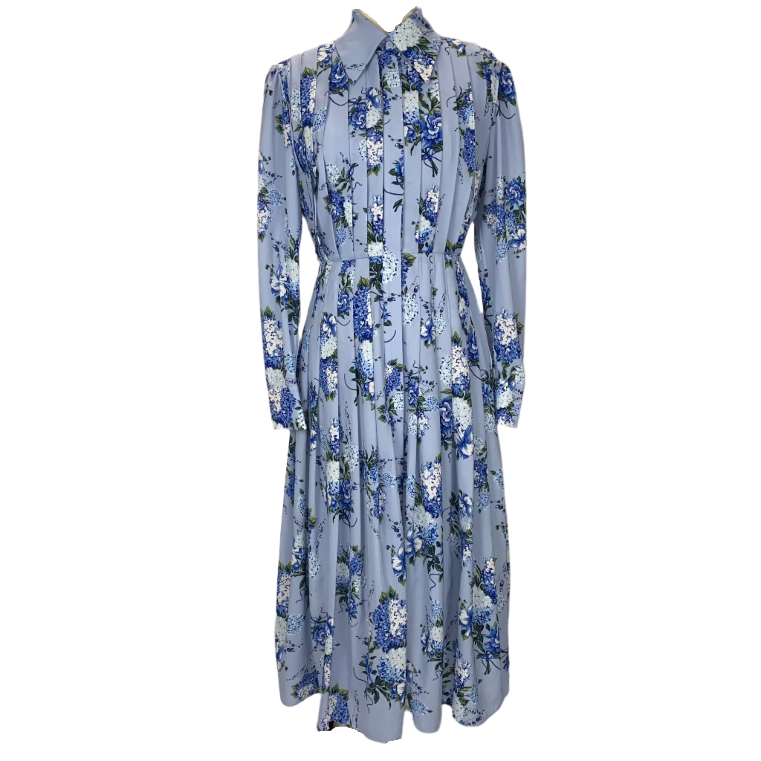 Emilia Wickstead £1760 Baby Blue Floral Bouquet Crepe Maxi Dress S