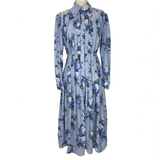 Emilia Wickstead £1760 Baby Blue Floral Bouquet Crepe Maxi Dress S