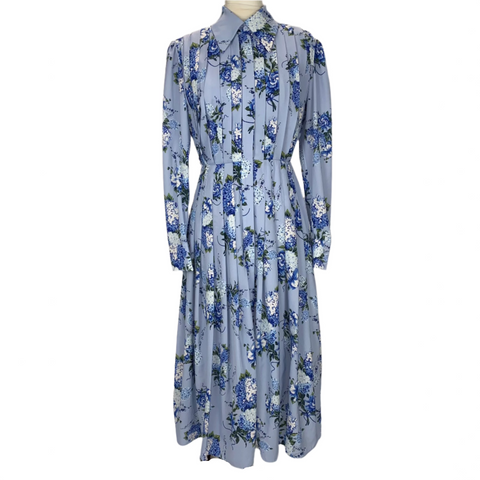 Emilia Wickstead £1760 Baby Blue Floral Bouquet Crepe Maxi Dress S