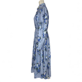 Emilia Wickstead £1760 Baby Blue Floral Bouquet Crepe Maxi Dress S