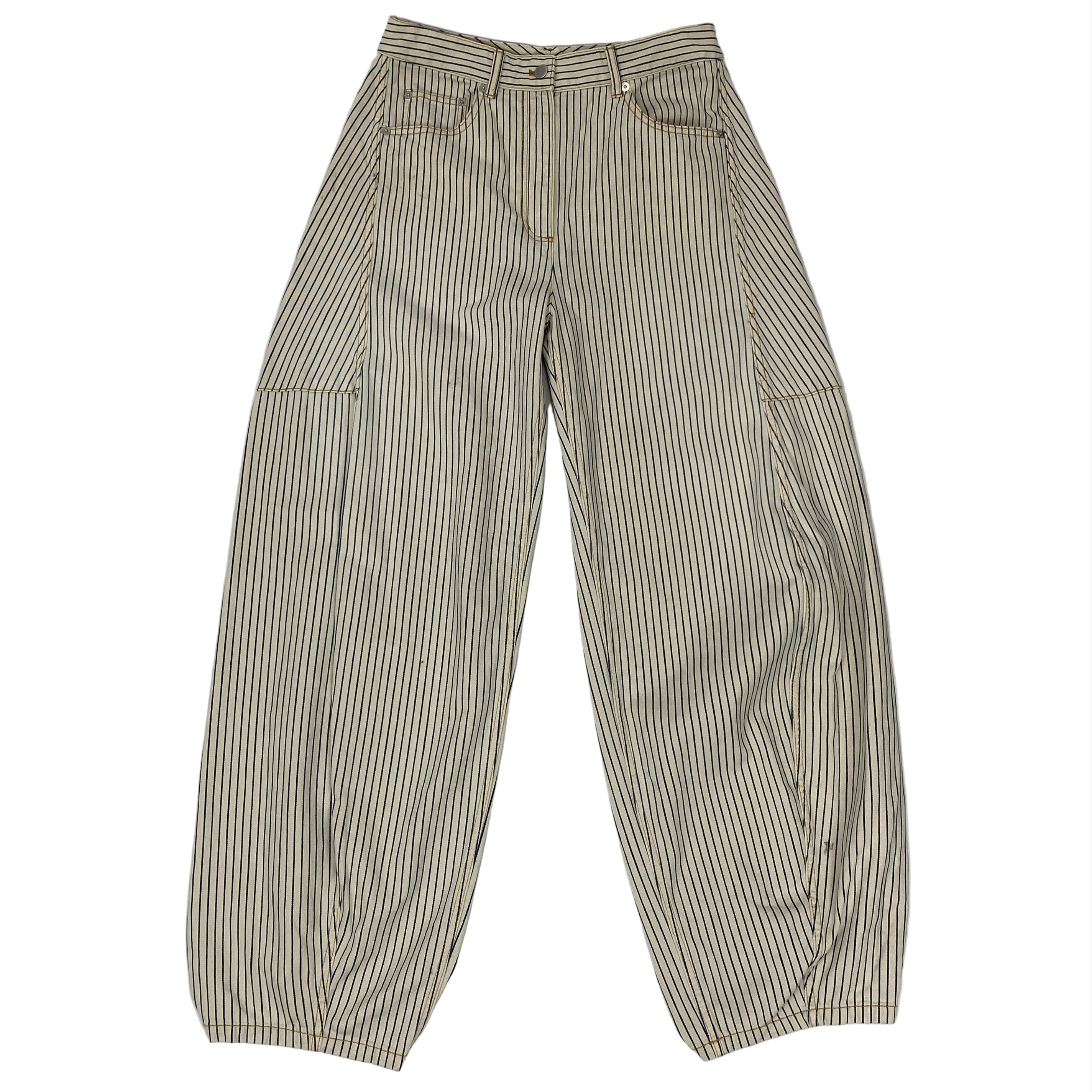 Tibi New £385 Natural & Indigo Pinstripe Curve Leg Sid Pants 27R