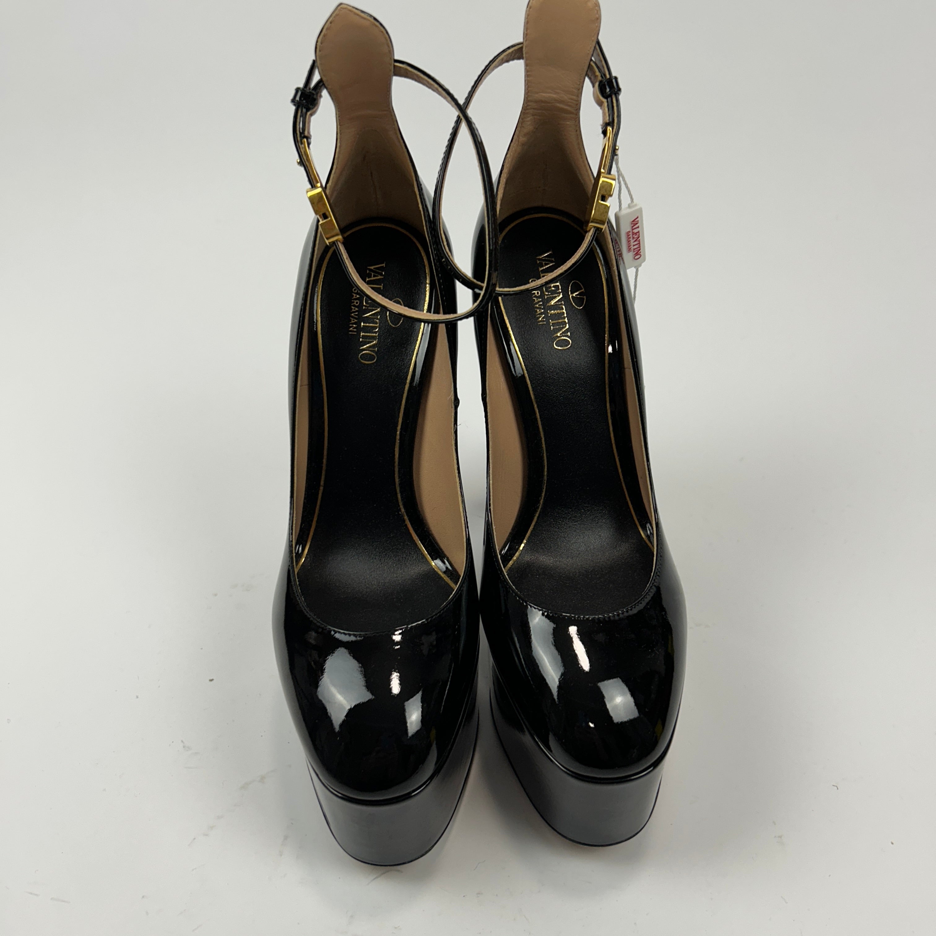 Valentino New £1360 Black Patent Tan-Go Platform Heels 38