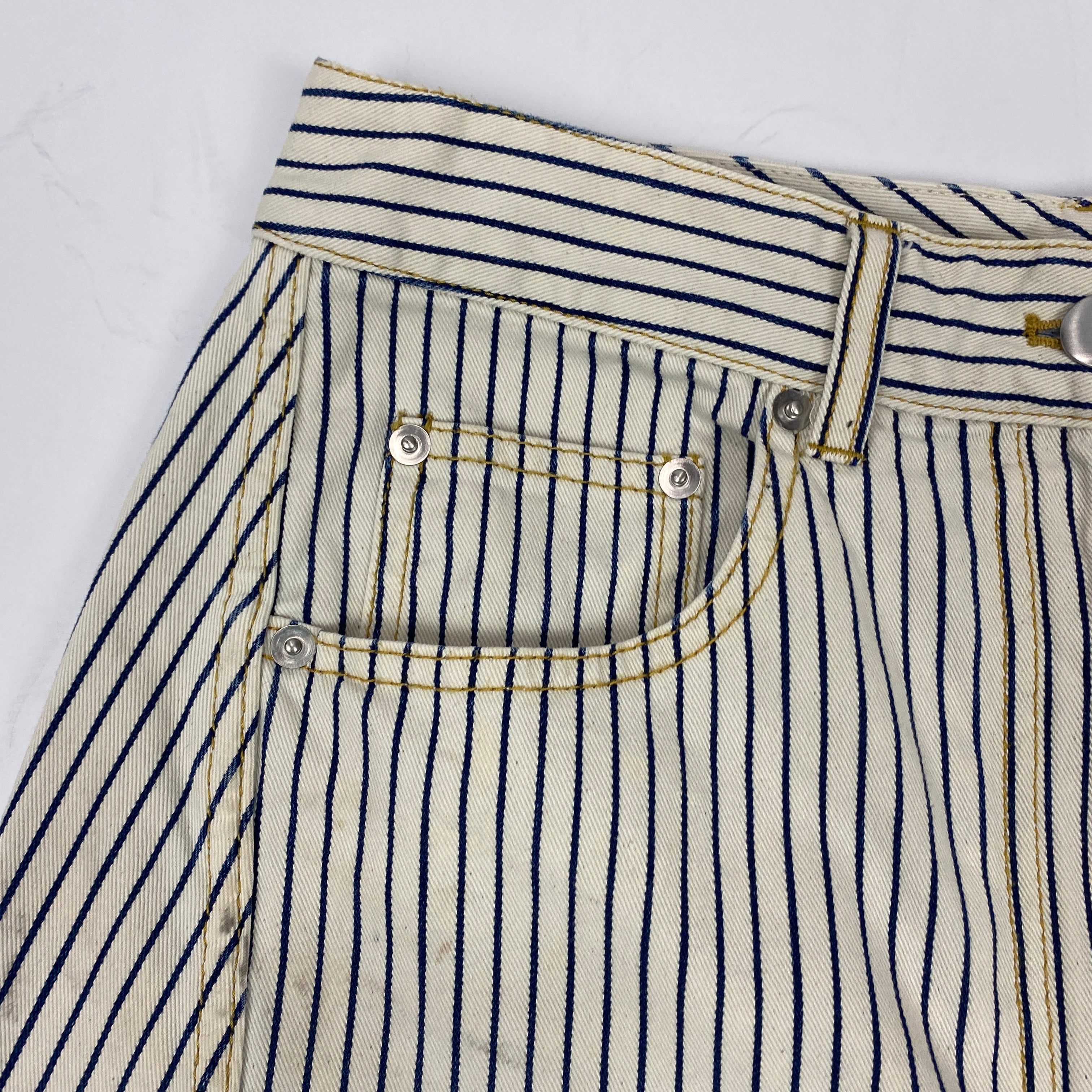 Tibi New £385 Natural & Indigo Pinstripe Curve Leg Sid Pants 27R