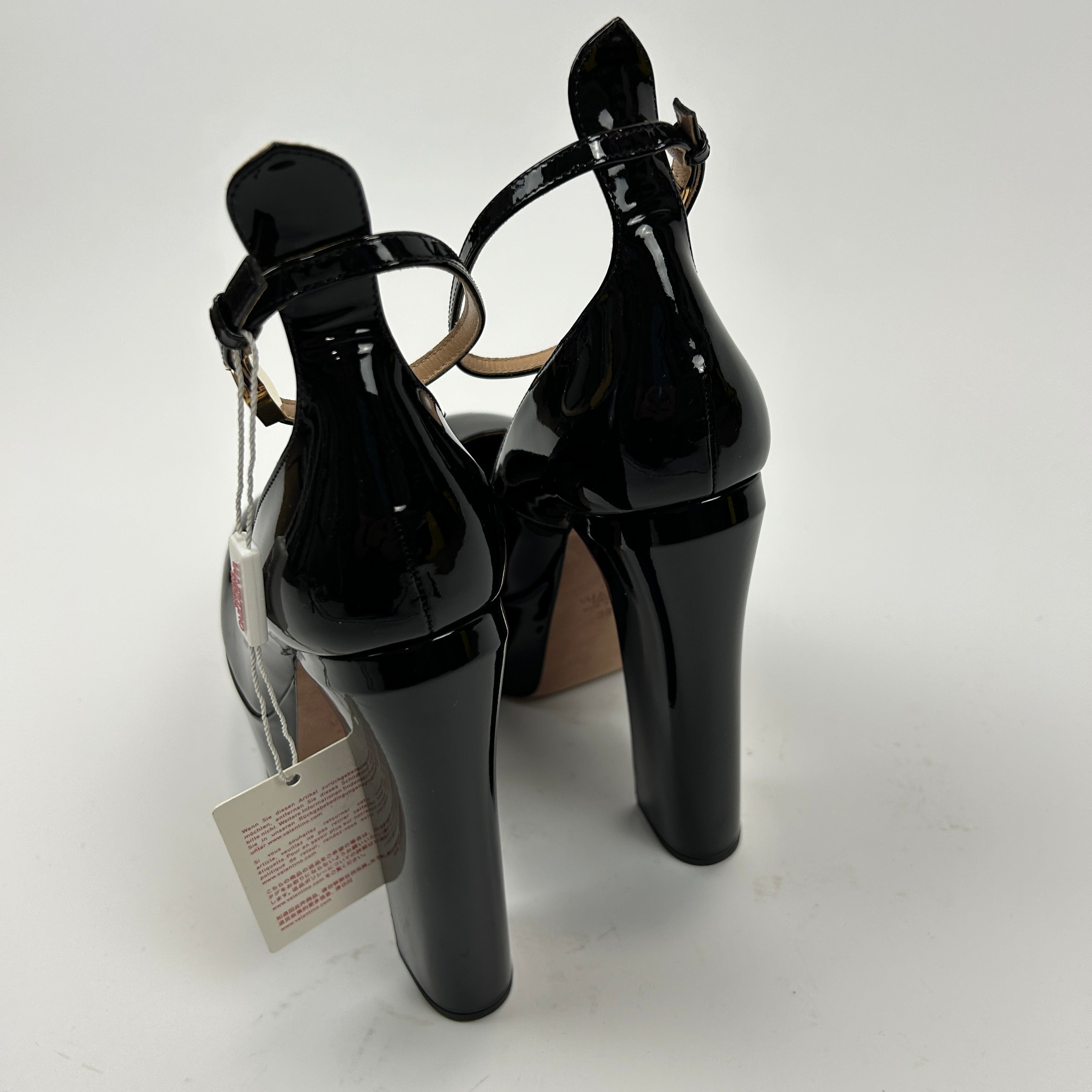 Valentino New £1360 Black Patent Tan-Go Platform Heels 38