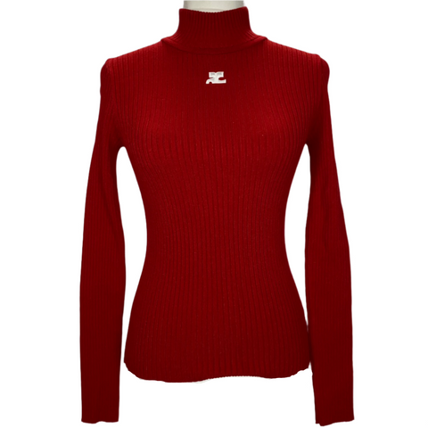 Courreges £320 Red Thick Rib Polo Neck Re-Edition Sweater XS/S