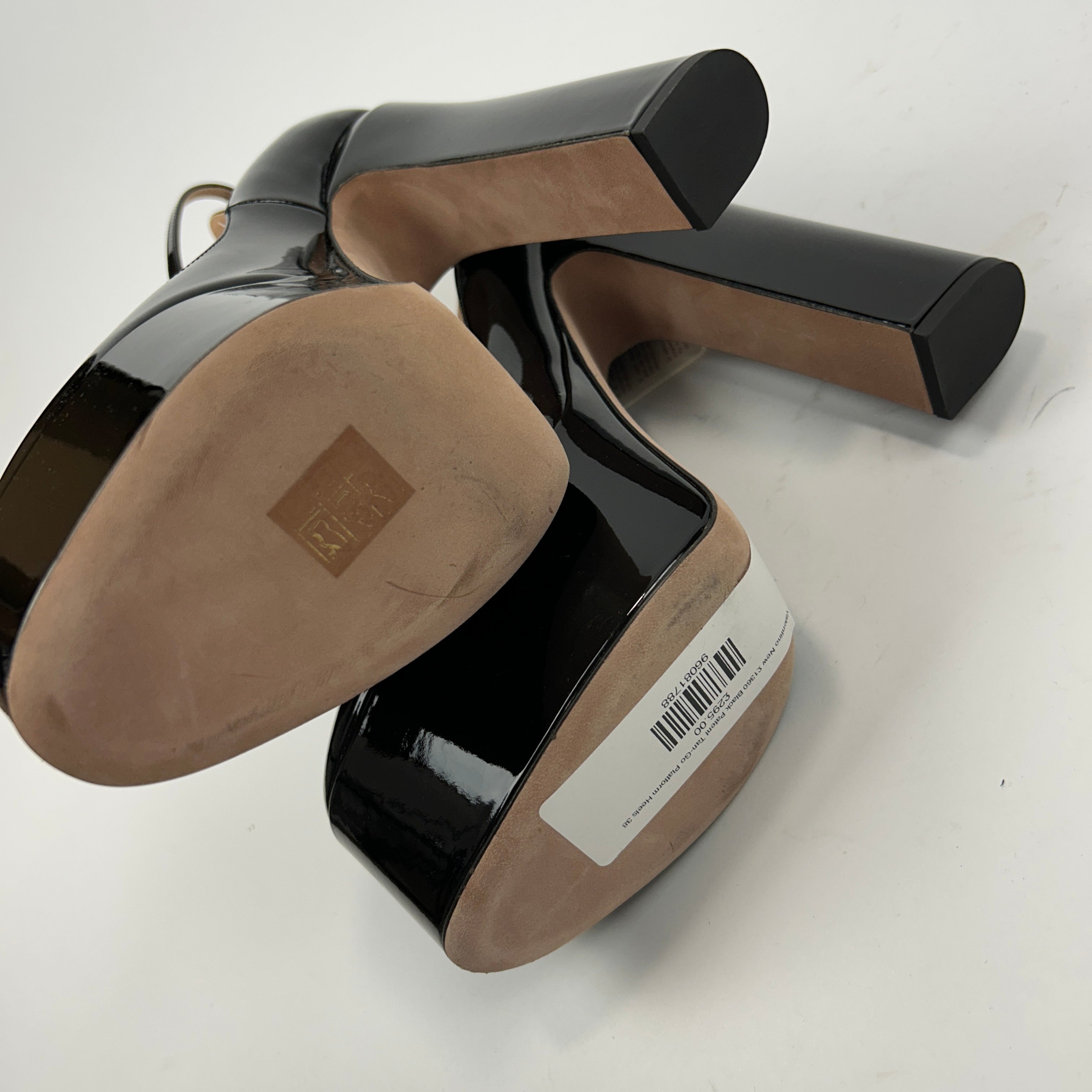 Valentino New £1360 Black Patent Tan-Go Platform Heels 38