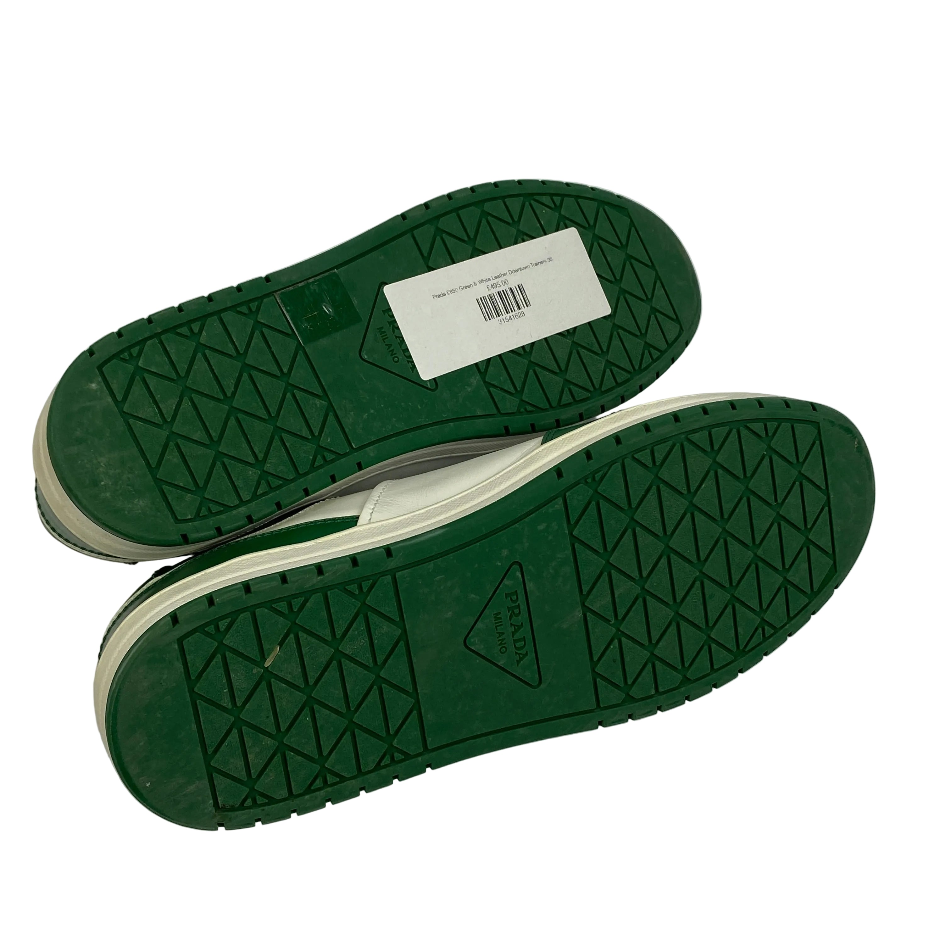 Prada £850 Green & White Leather Downtown Trainers 38