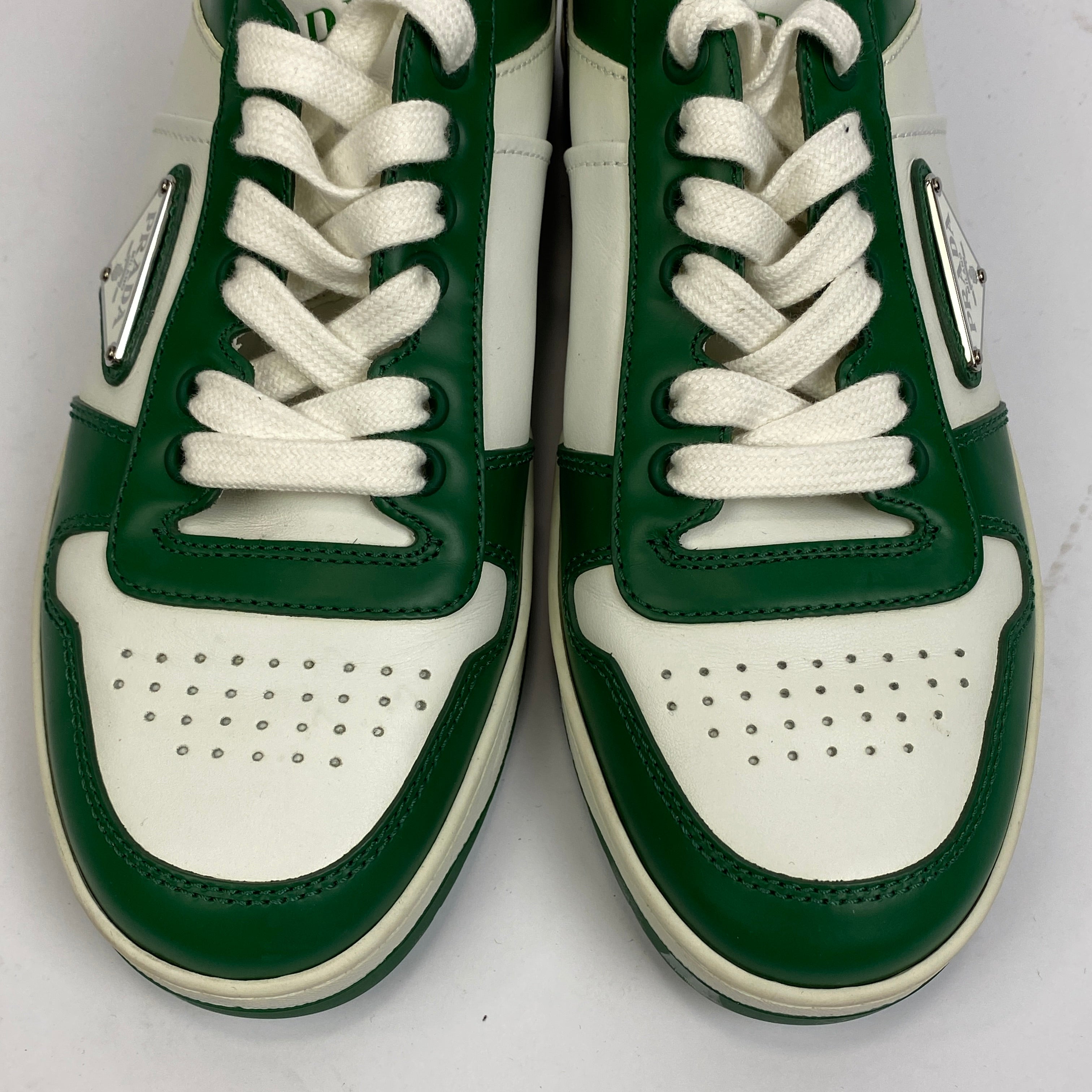 Prada £850 Green & White Leather Downtown Trainers 38
