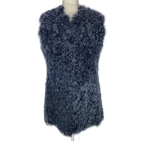 Valentino New Soft Grey Curly Shearing Longline Gilet S