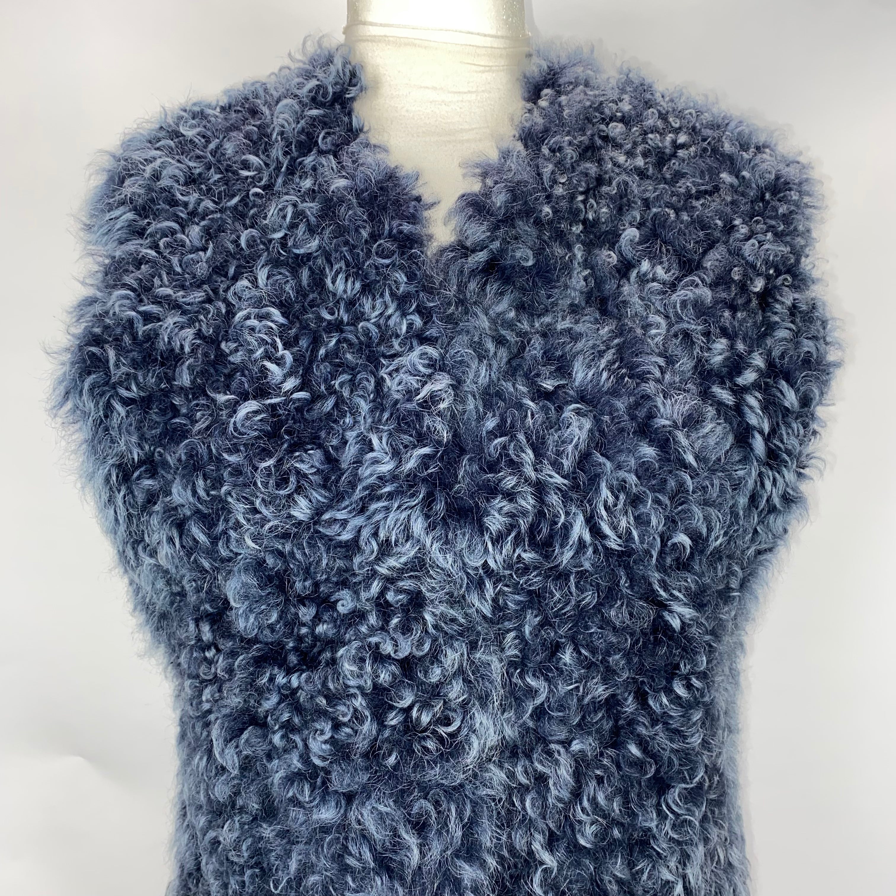 Valentino New Soft Grey Curly Shearing Longline Gilet XS