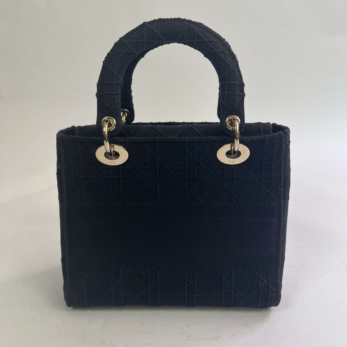 Dior £4200 Black Canvas Lady D-Lite Medium Bag & Two Straps