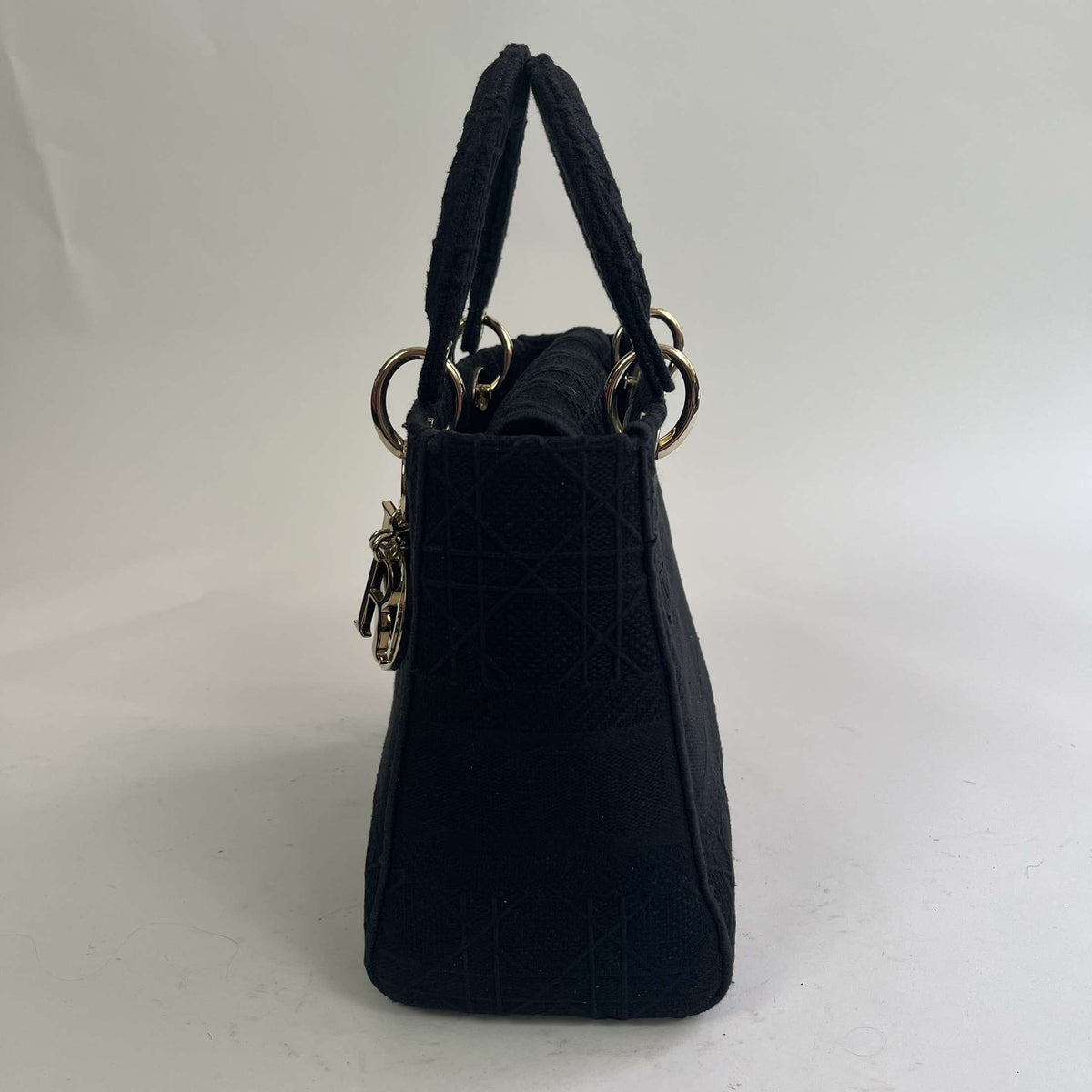 Dior £4200 Black Canvas Lady D-Lite Medium Bag & Two Straps