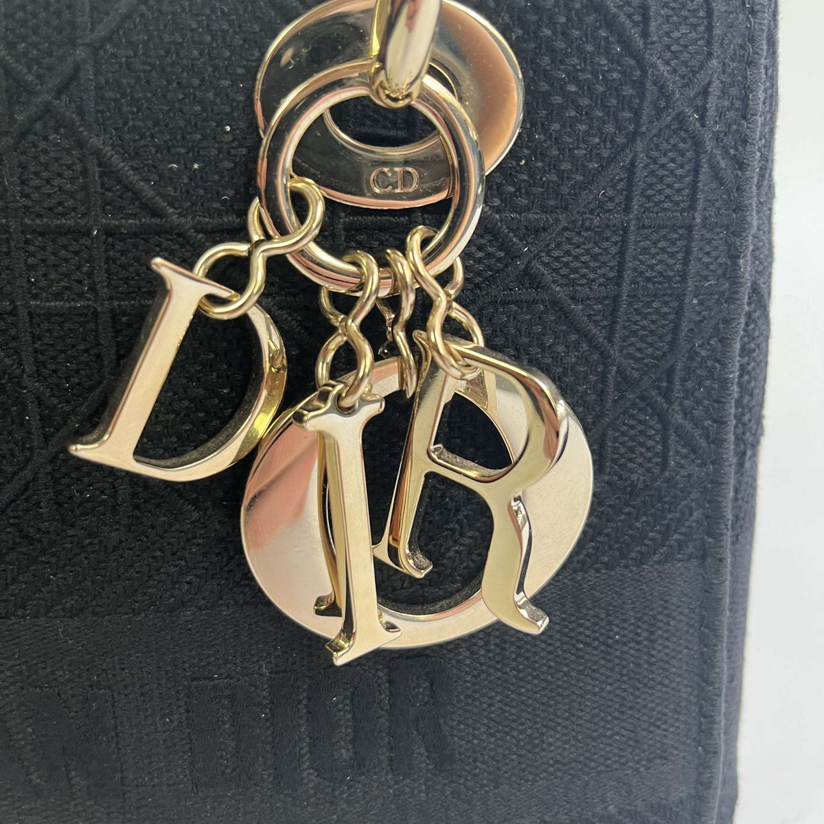 Dior £4200 Black Canvas Lady D-Lite Medium Bag & Two Straps