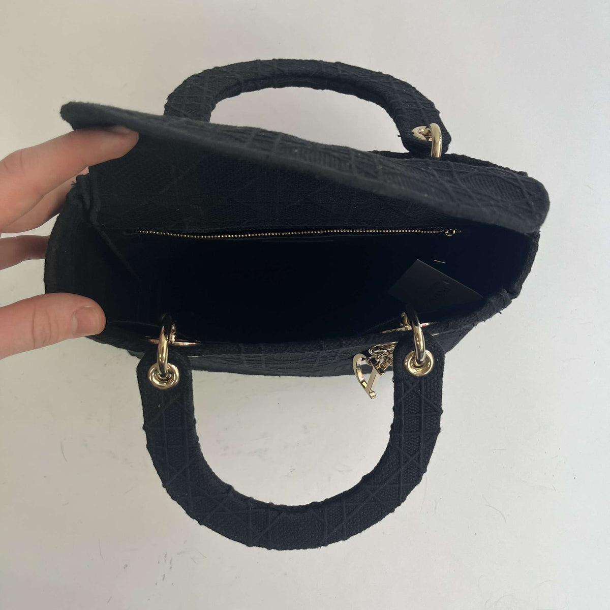 Dior £4200 Black Canvas Lady D-Lite Medium Bag & Two Straps